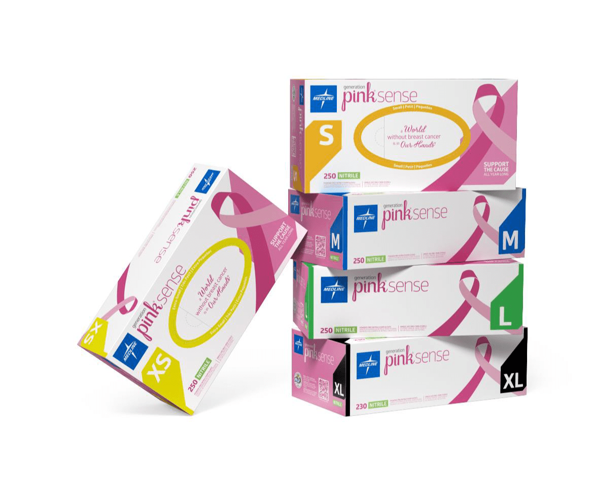 Medline Pink Sense Nitrile Gloves Powder - Free Box/250