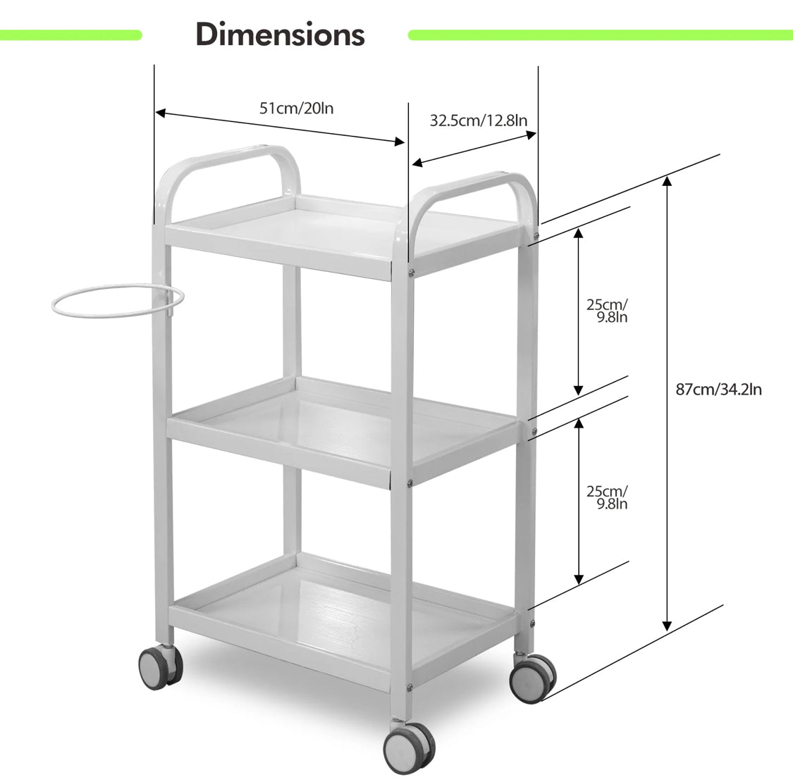 Aesthetics Spa Facial Cart / Trolley with Facial Bowl Holder, White Canada