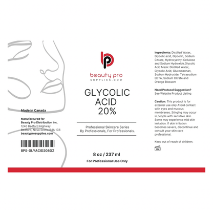BPS Pro Series Glycolic Acid 20%, Professional Size 8oz / 237ml