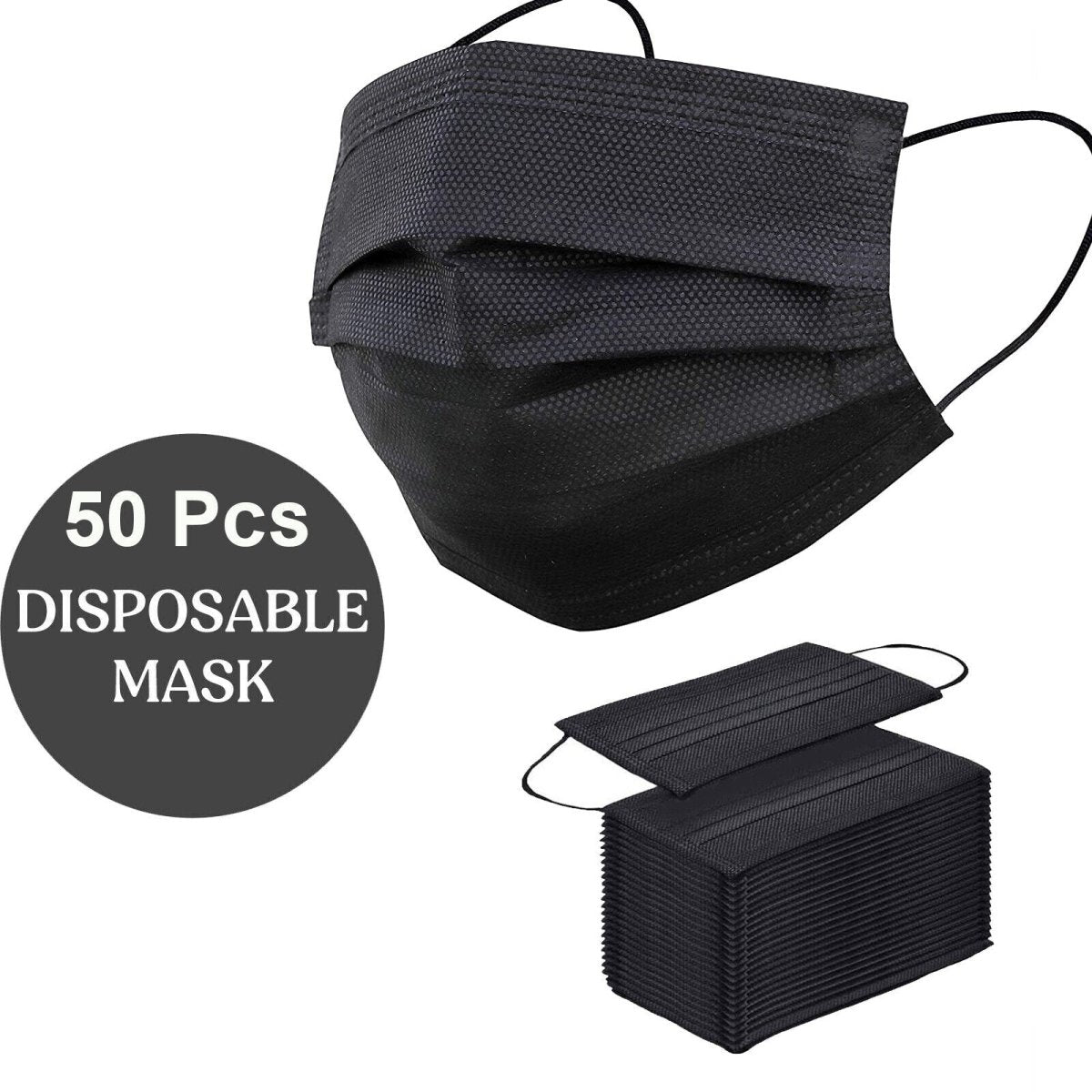 Earloop Face Mask, Black Non-Medical Protective ASTM 1, Box of 50