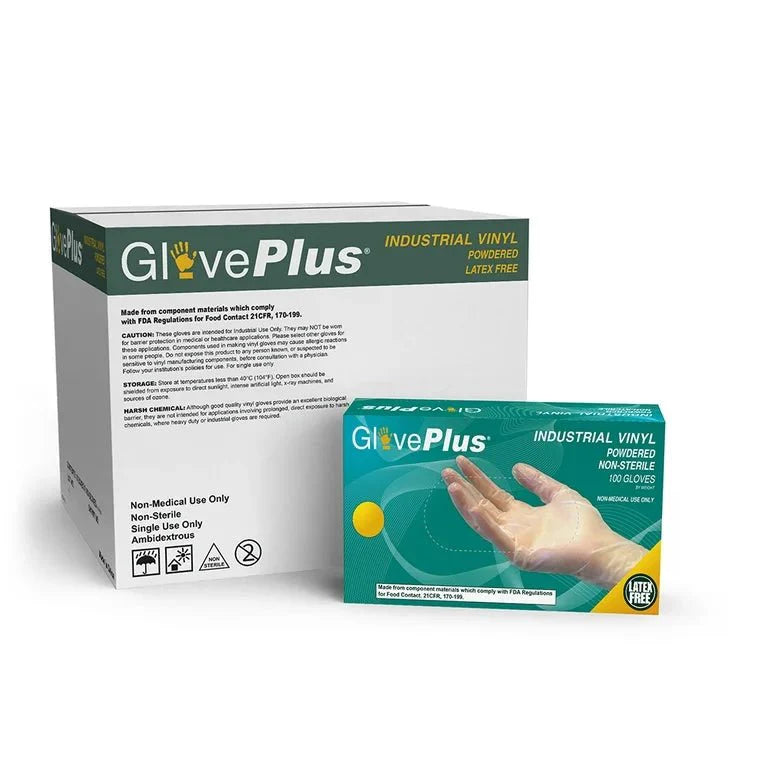 GlovePlus Industrial Clear Vinyl Gloves - 4mil, Latex Free, Non-Sterile, Powder Free