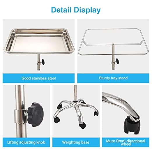 Stainless Steel Mobile Tray Cart / Trolley with Removable Tray for Medical Aesthetics