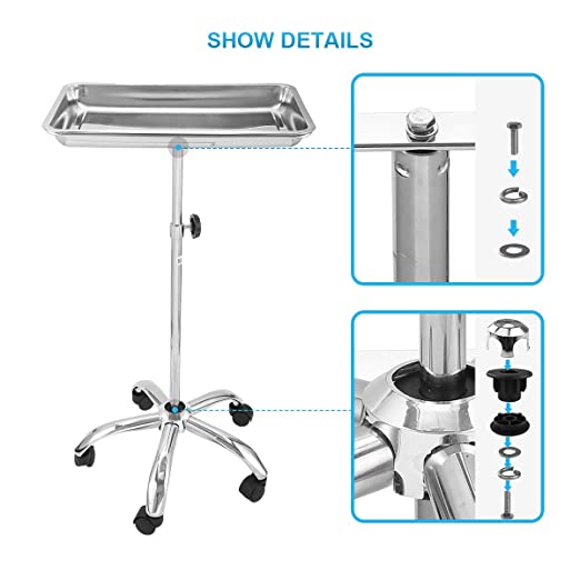 Stainless Steel Mobile Tray Cart / Trolley with Removable Tray for Medical Aesthetics