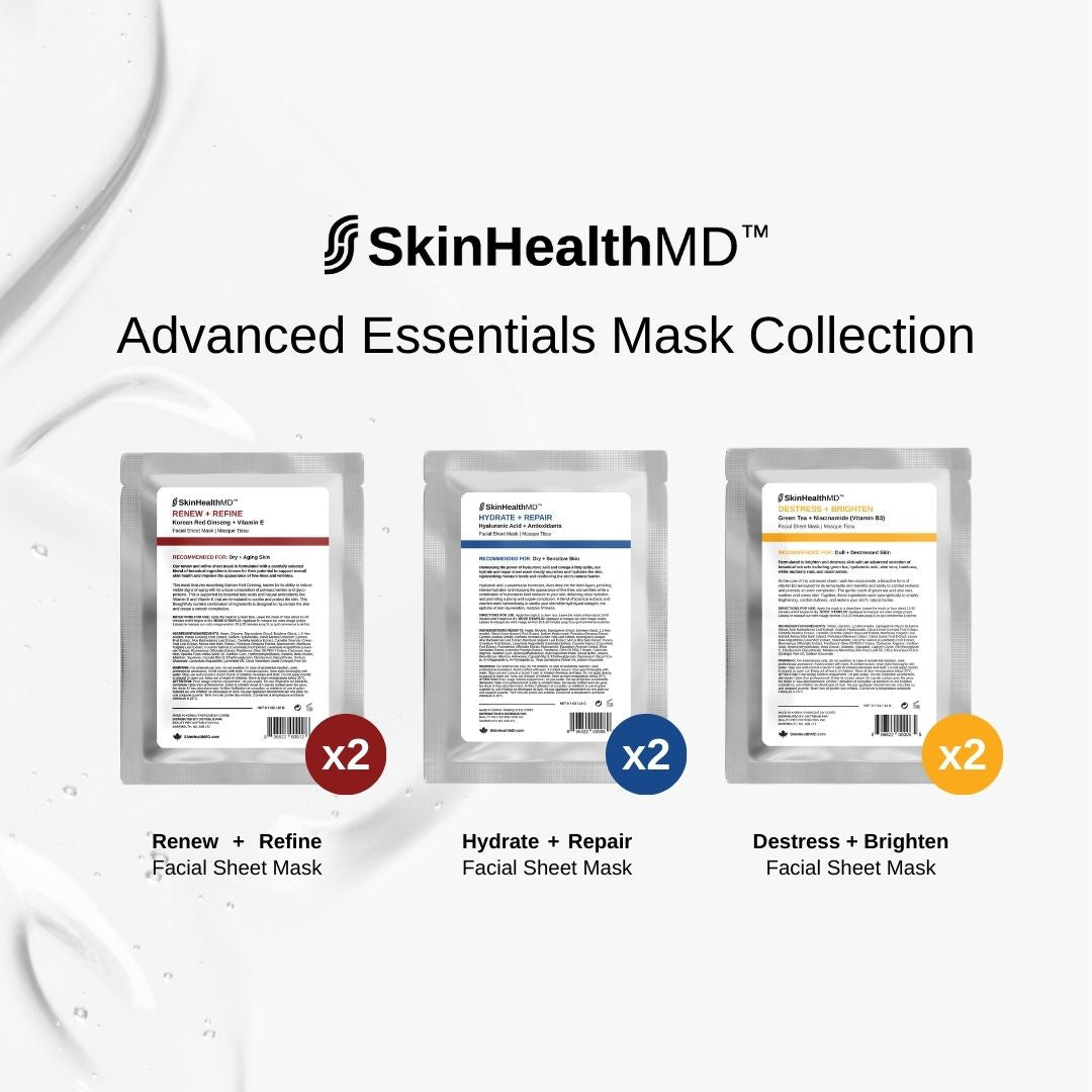 SkinHealthMD Destress + Brighten Facial Sheet Mask | Green Tea + Niacinamide (Vitamin B3)