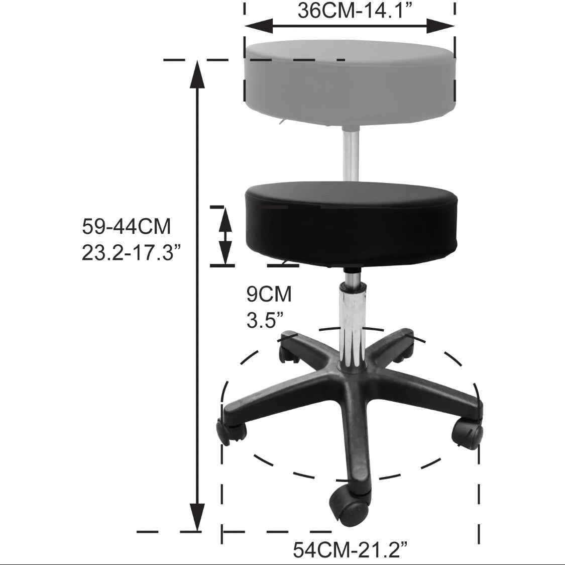 Hydraulic Adjustable Height Rolling Stool - White ...